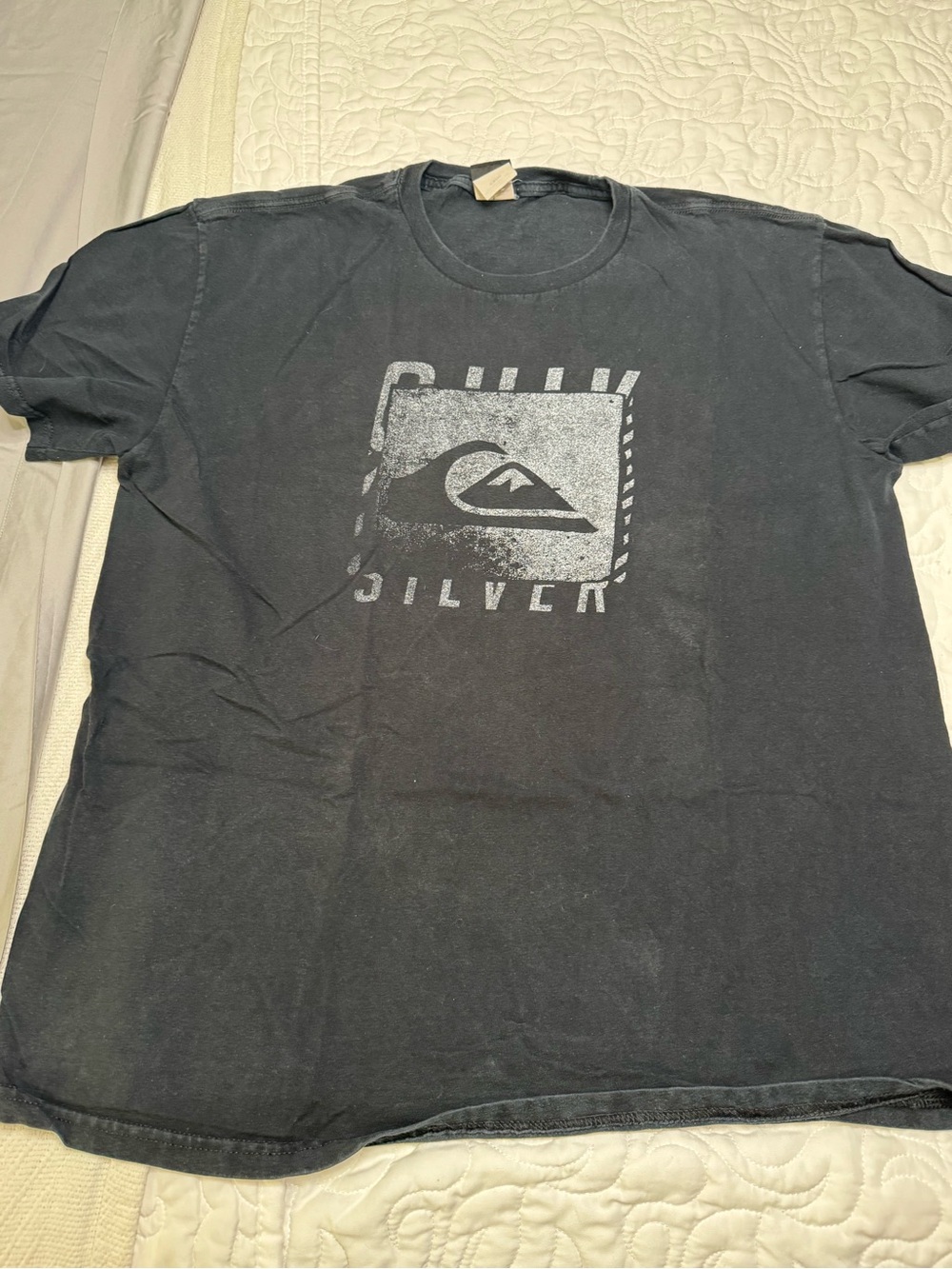 Quiksilver Men's Black Tee with Faded Silver Logo